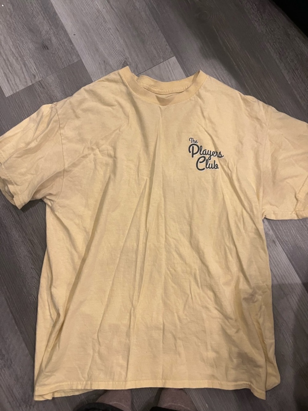 Fashion Nova Men's Short Sleeve Tee in Pale Yellow with Chest Logo
